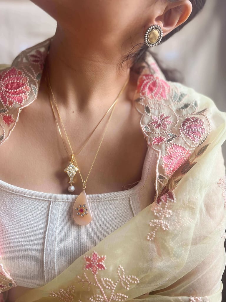 Aarna gold plated silver chain with fish polki pendant