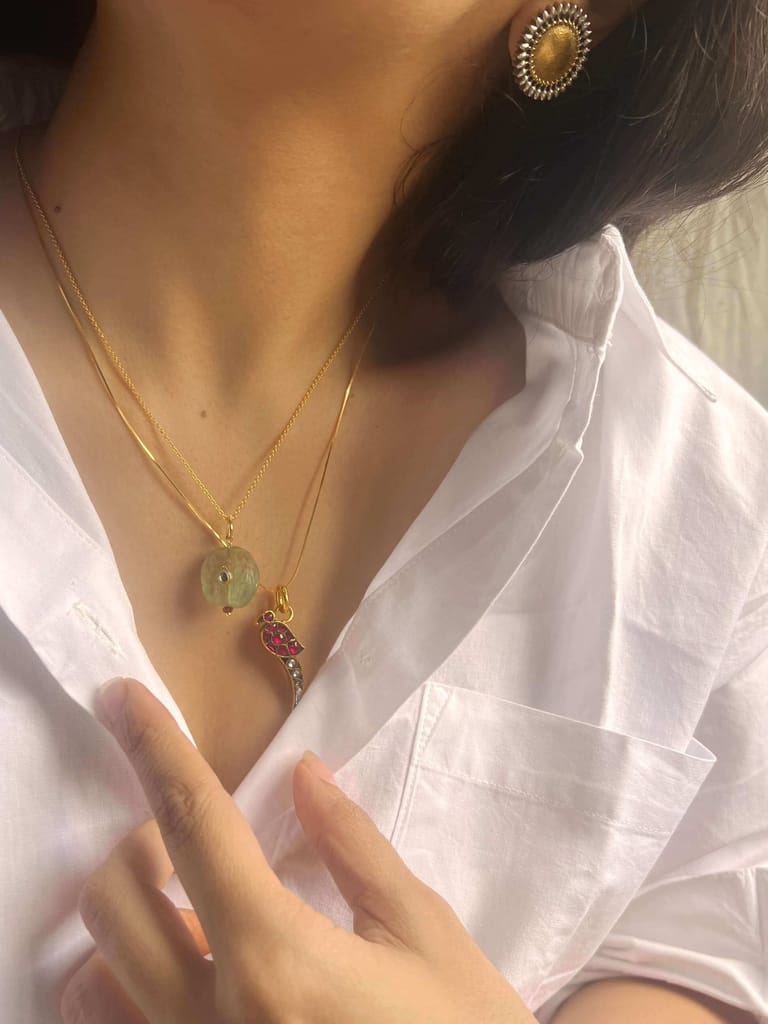 Bhumi gold plated neck chain in silver with jade stone