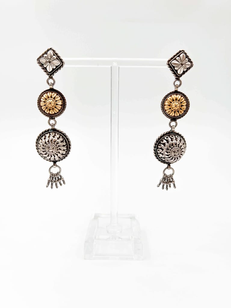 Stupa dual tone danglers in silver with carving