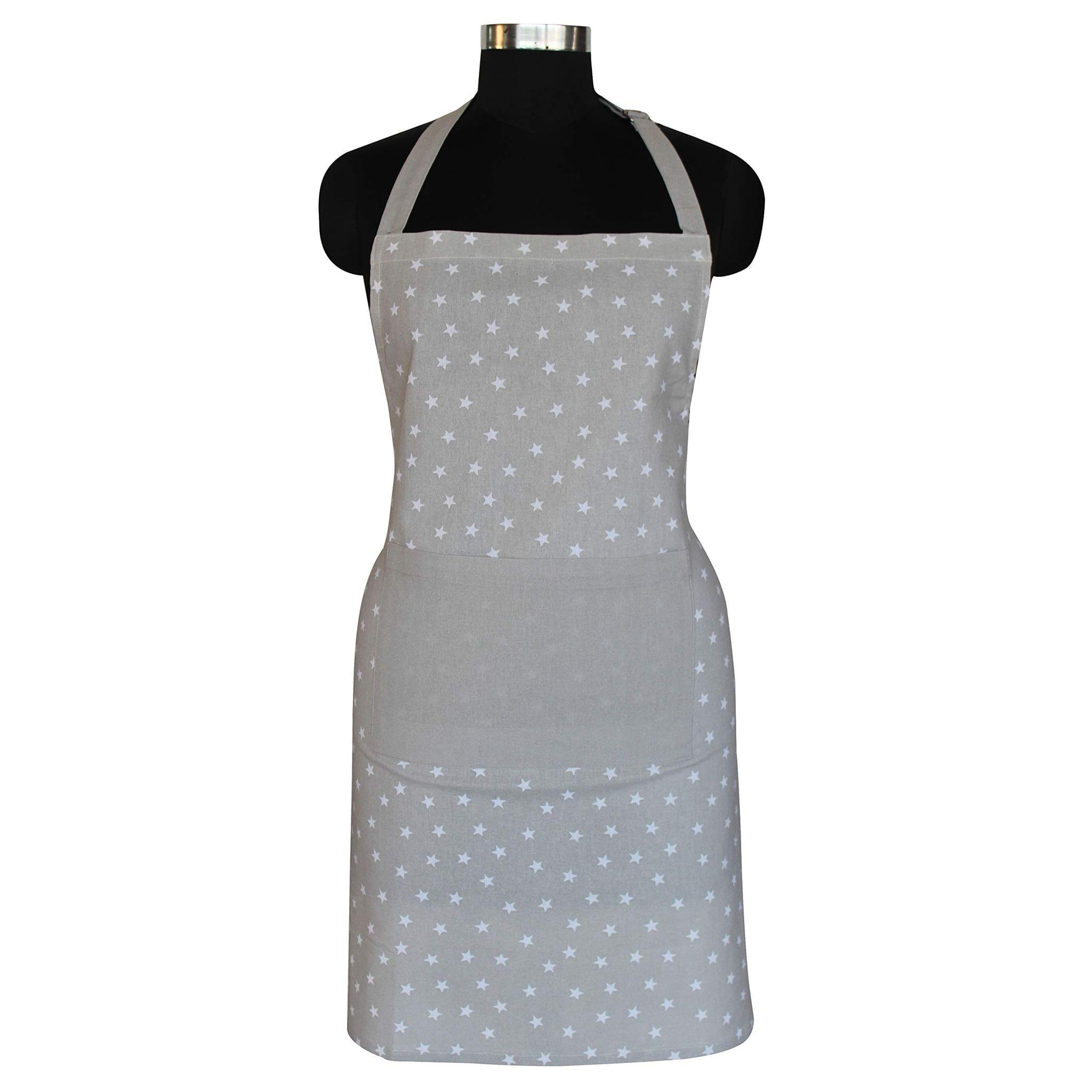 AIRWILL, 100% cotton designer aprons, sized 65cm in width and 80cm in length with 1 center pocket, adjustable buckle on top and 2 long ties on both 2 sides. Pack of 1 piece.