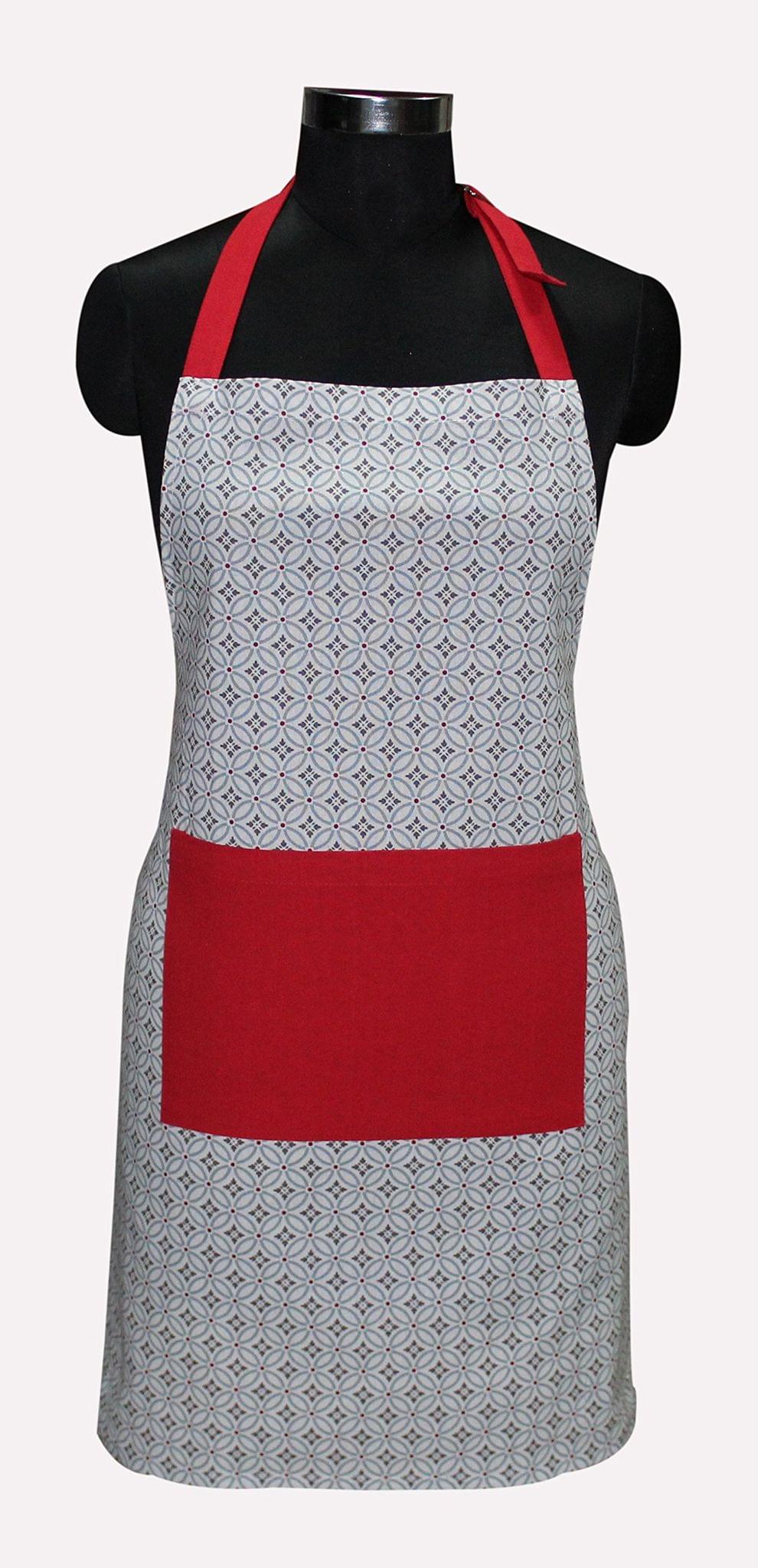 AIRWILL, 100% Cotton Designer Printed Aprons, Sized 65cm in Width & 80cm in Length with 1 Center Pocket, Adjustable Buckle on Top and 2 Long Ties on Both 2 Sides. Pack of 1 piece