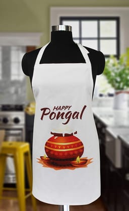 AIRWILL, 100% Cotton Pongal Design Printed Aprons, Sized 65cm in Width & 80cm in Length with 1 Center Pocket, Adjustable Buckle on Top and 2 Long Ties On Both 2 Sides. Pack of 1 piece