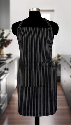 AIRWILL, 100% Cotton Yarn-dyed Stripe Weaved Aprons, Sized 65cm in Width & 80cm in Length with 1 Center Pocket, Adjustable Buckle on Top and 2 Long Ties On Both 2 Sides. Pack of 1 piece (Black,Grey)