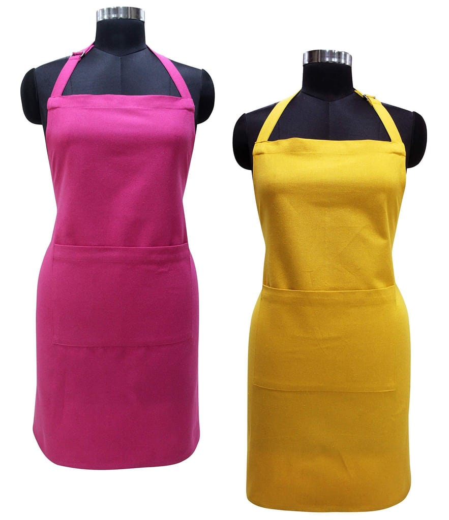 AIRWILL 100% Cotton Premium Quality Solid Pattern Free Sized Apron (Pink,Yellow, Pack of 2) - Cookware | Buy online on ZillyBuy