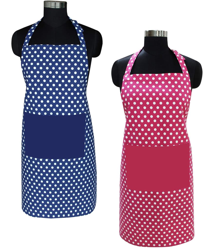 AIRWILL Cotton Polka Dot Pattern Printed Free Size Apron with Center Pocket, Adjustable Buckle on Top and Long Straps (Blue,Pink, Pack of 2) - Dupattas & Shawls | Buy online on ZillyBuy