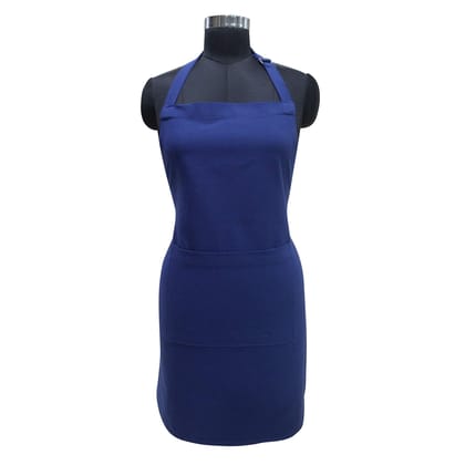 AIRWILL 100% Cotton Premium Quality Solid Pattern Free Sized Apron (Blue, Pack of 1)