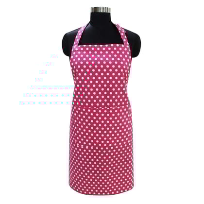 AIRWILL Cotton Chef's Free Size Polka Pattern Apron (Pink, Pack of 1 pc)