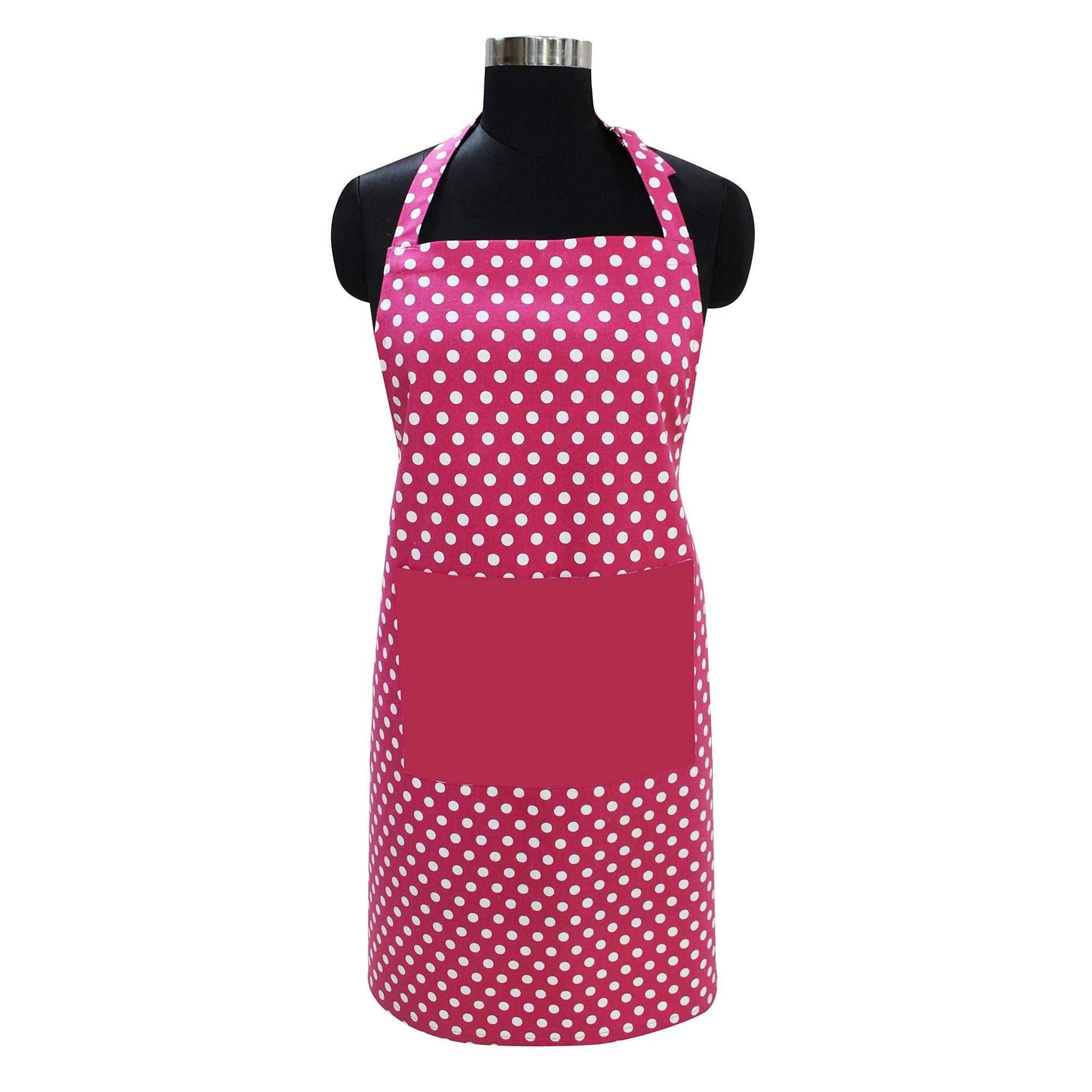 AIRWILL Cotton Chef's Free Size Polka Pattern Apron (Pink, Pack of 1 pc)