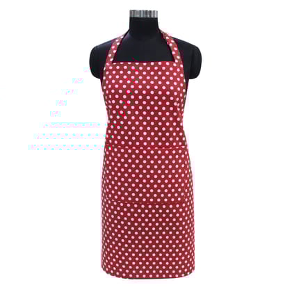 AIRWILL Cotton Chef's Free Size Polka Pattern Apron (Red, Pack of 1 pc)