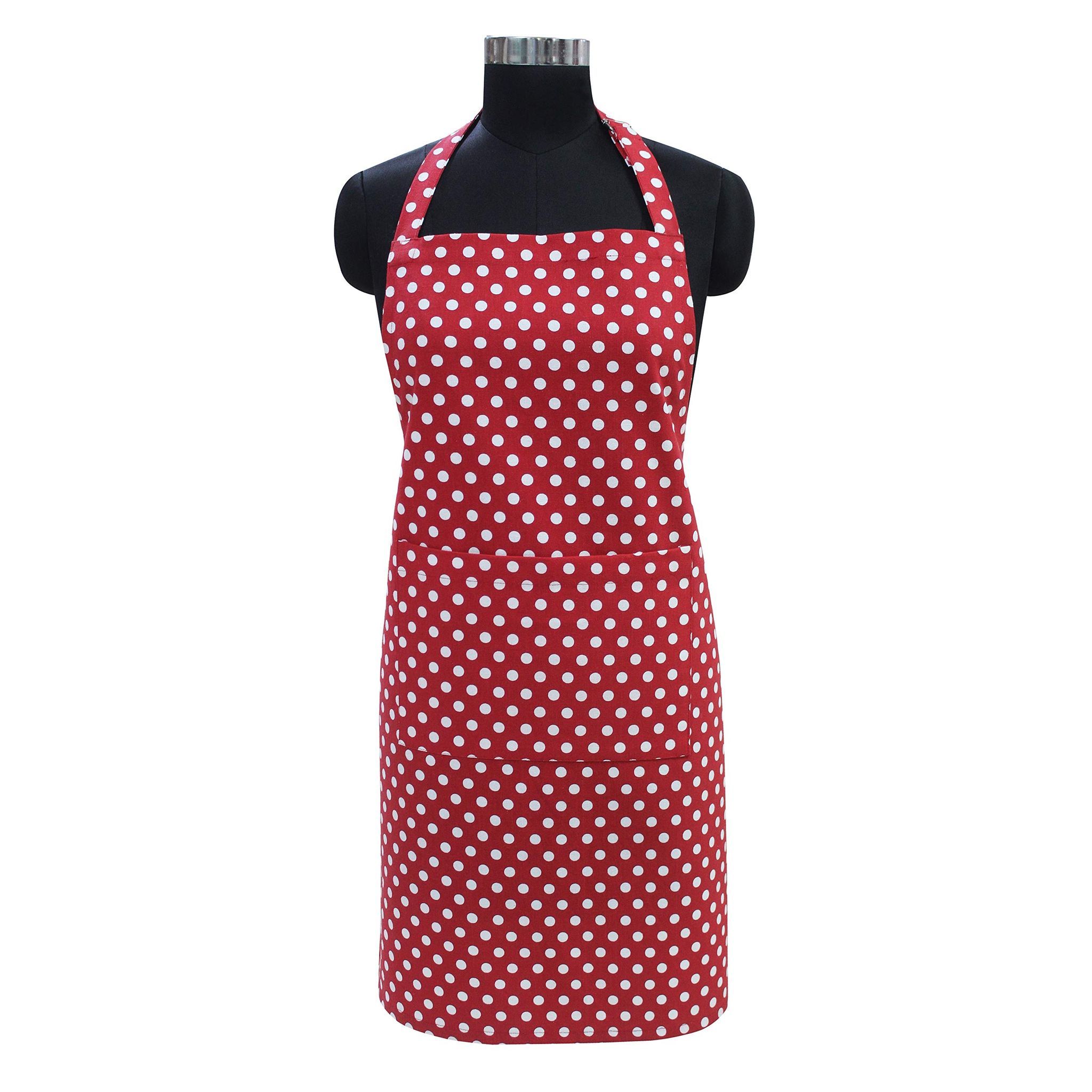 AIRWILL Cotton Chef's Free Size Polka Pattern Apron (Red, Pack of 1 pc)