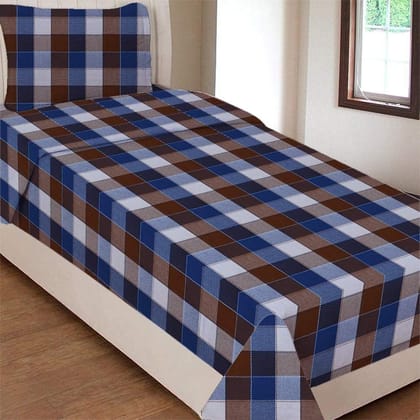 AIRWILL Cotton Self Designed Checks 200 GSM Single Bedsheet with 1 Pillow Cover (Blue, Pack of 1 Set)