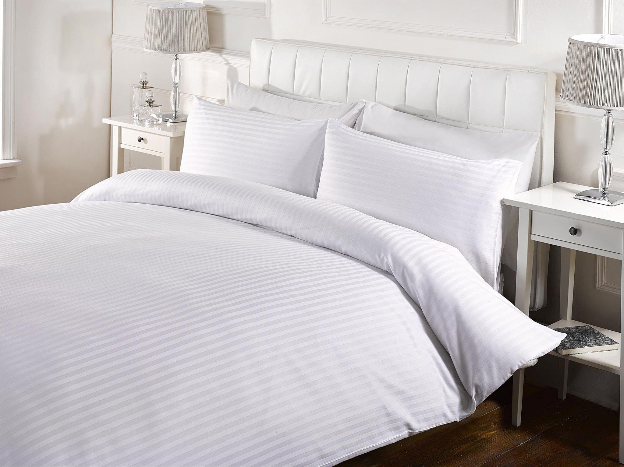 Airwill Branded 100% Cotton 300TC Sateen Stripe Weaved Double Size Bed Sheets with 2 Pillow Covers