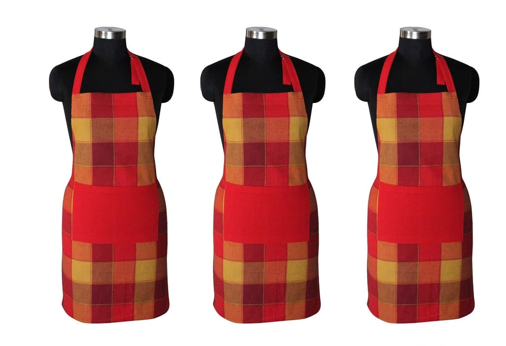 AIRWILL, 100% Cotton Yarn-dyed Designer Weaved Aprons, Sized 65cm in Width & 80cm in Length with 1 Center Pocket, Adjustable Buckle on Top and 2 Long Ties On Both 2 Sides. Pack of 3 Pieces - Towels | Buy online on ZillyBuy