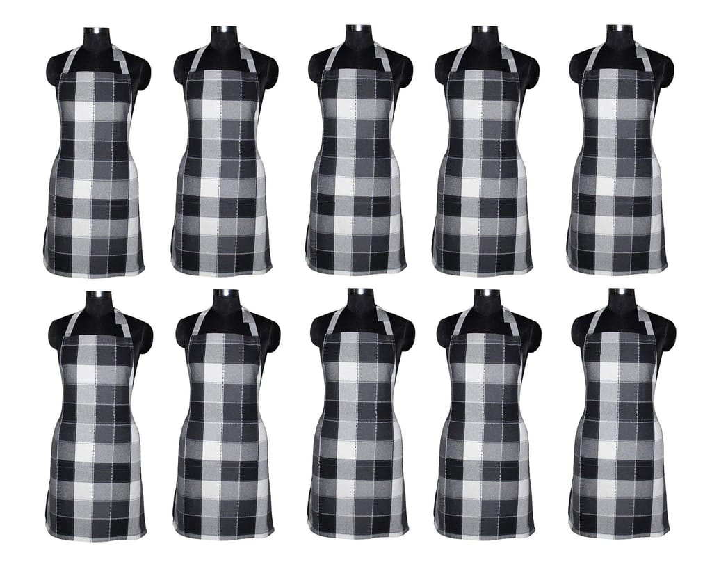 AIRWILL, 100% Cotton Yarn-dyed Designer Weaved Aprons, Sized 65cm in Width & 80cm in Length with 1 Center Pocket, Adjustable Buckle on Top and 2 Long Ties On Both 2 Sides. Pack of 10 Pieces - Towels | Buy online on ZillyBuy