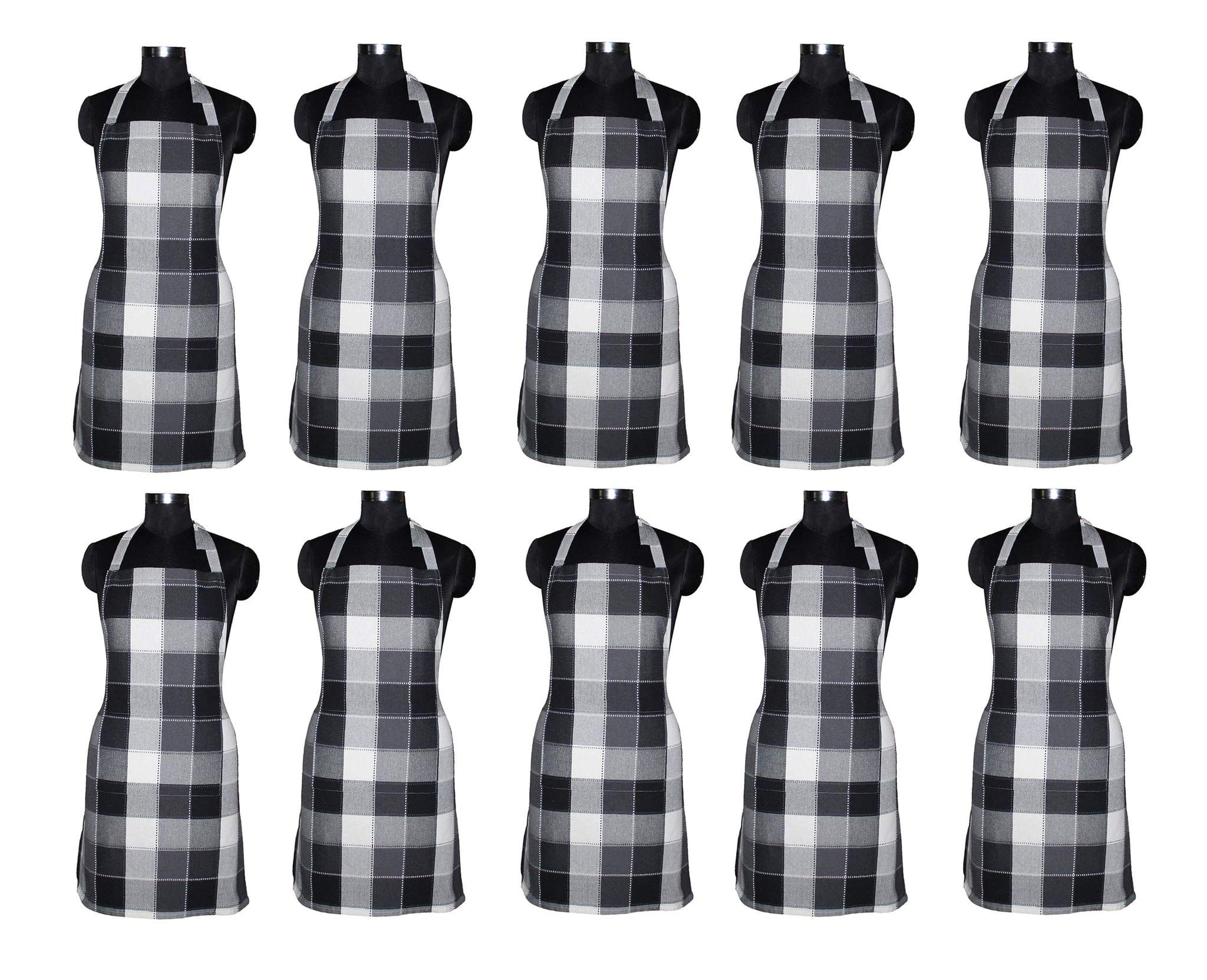 AIRWILL, 100% Cotton Yarn-dyed Designer Weaved Aprons, Sized 65cm in Width & 80cm in Length with 1 Center Pocket, Adjustable Buckle on Top and 2 Long Ties On Both 2 Sides. Pack of 10 Pieces
