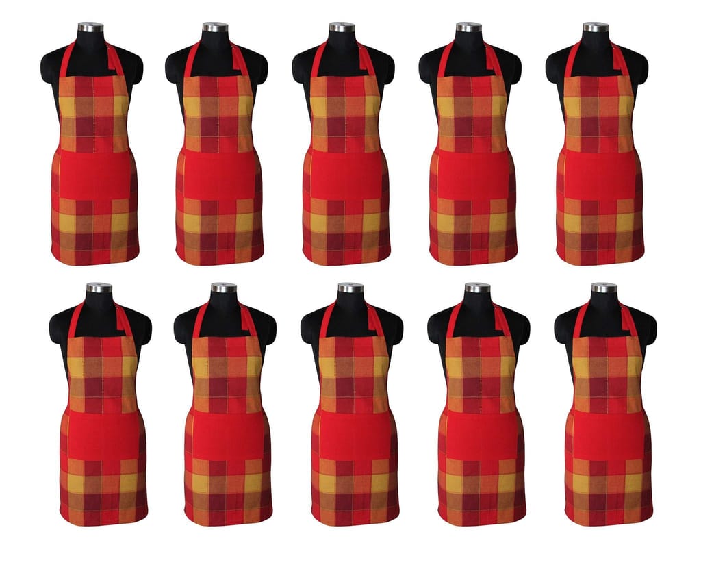 AIRWILL, 100% Cotton Yarn-dyed Designer Weaved Aprons, Sized 65cm in Width & 80cm in Length with 1 Center Pocket, Adjustable Buckle on Top and 2 Long Ties On Both 2 Sides. Pack of 10 Pieces - Towels | Buy online on ZillyBuy