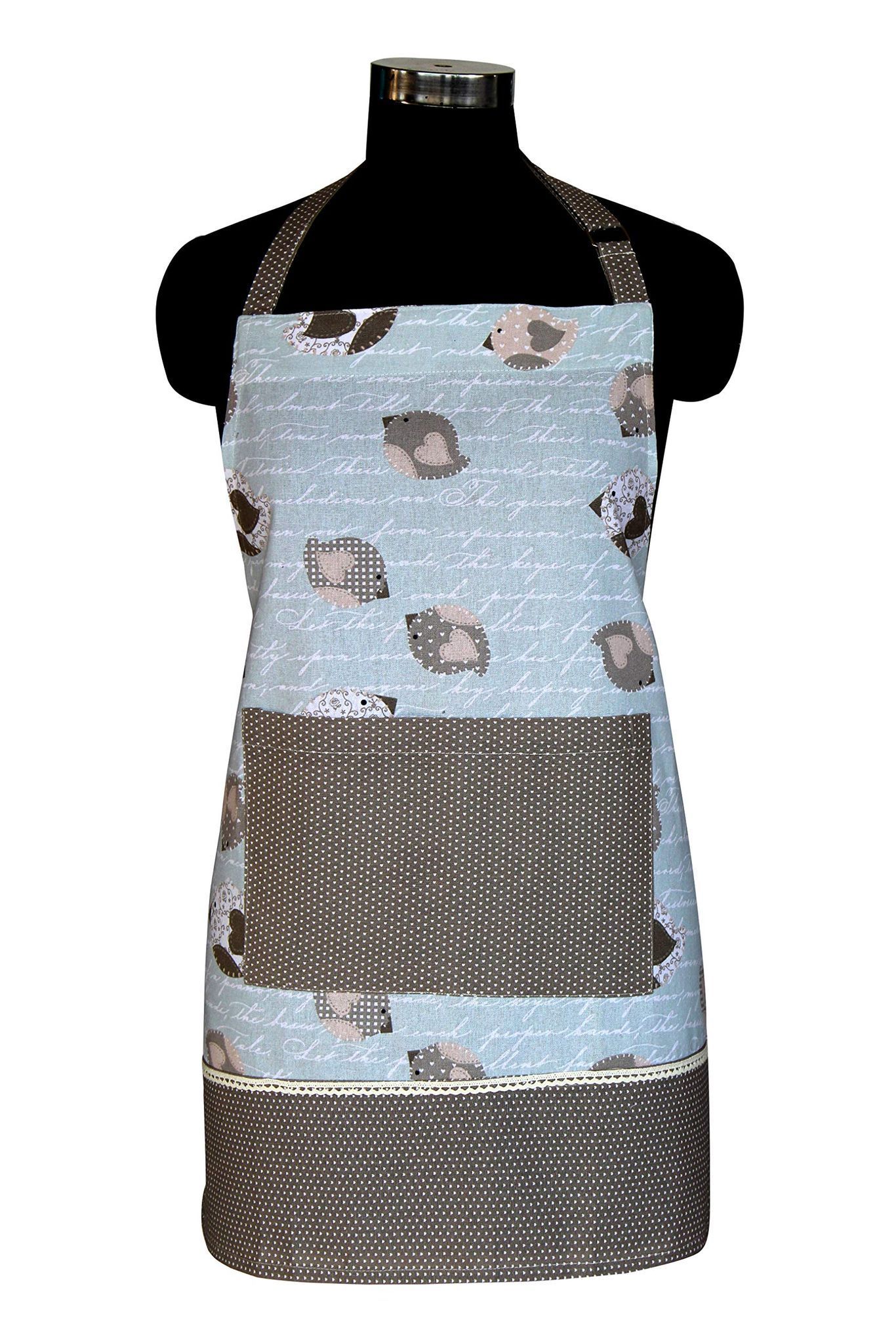 AIRWILL, 100% cotton designer aprons, sized 65cm in width and 80cm in length with 1 center pocket, adjustable buckle on top and 2 long ties on both 2 sides. Pack of 1 piece.