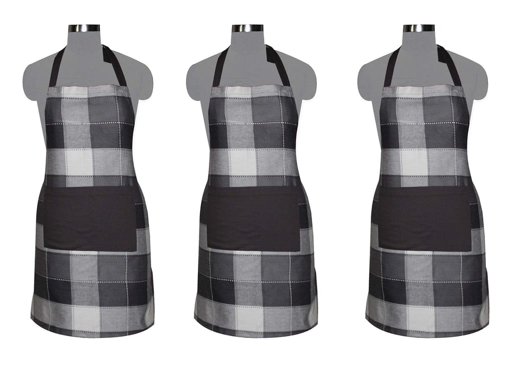 AIRWILL, 100% Cotton Yarn-dyed Designer Weaved Aprons, Sized 65cm in Width & 80cm in Length with 1 Center Pocket, Adjustable Buckle on Top and 2 Long Ties On Both 2 Sides. Pack of 3 Pieces - Towels | Buy online on ZillyBuy