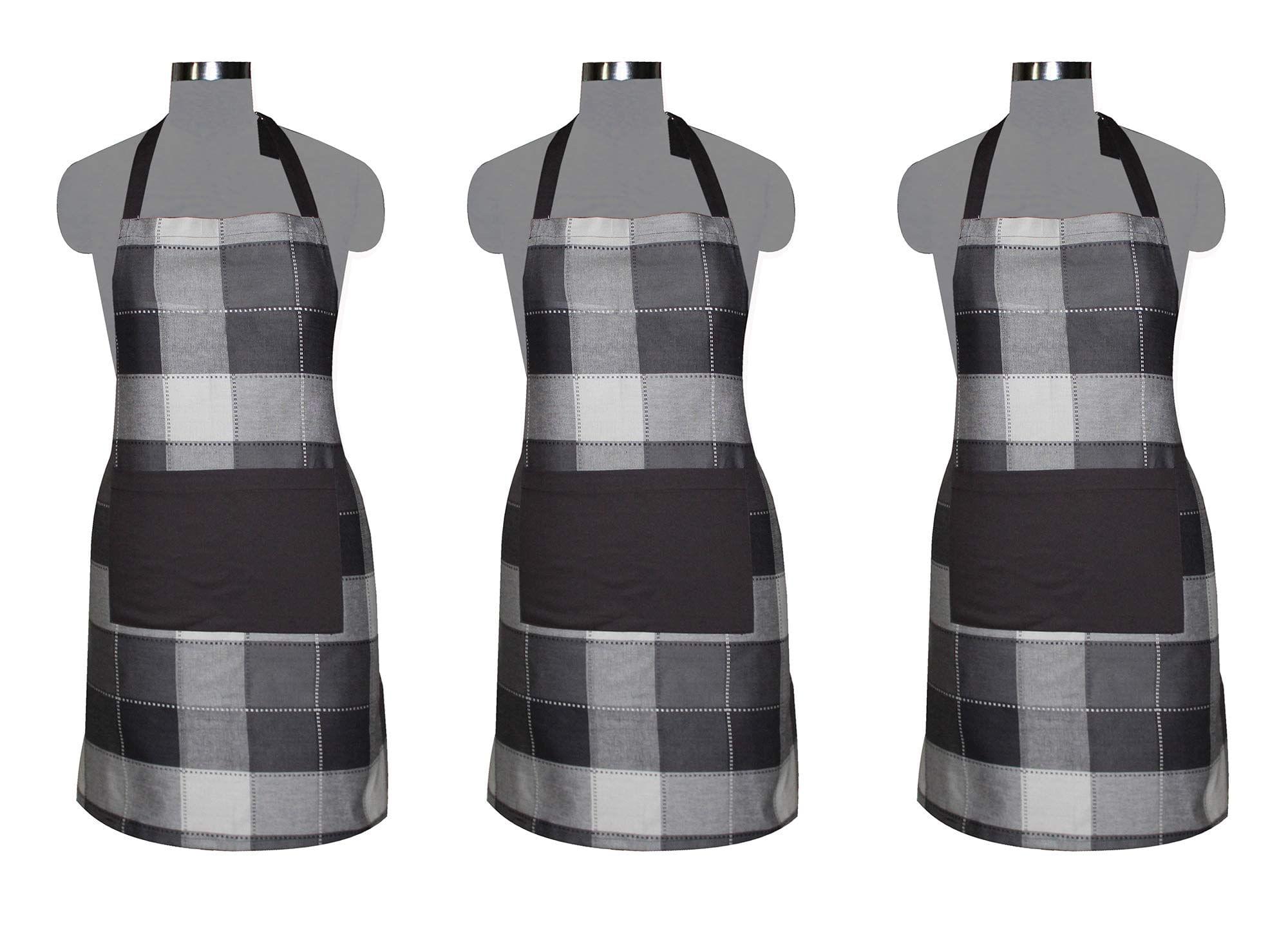 AIRWILL, 100% Cotton Yarn-dyed Designer Weaved Aprons, Sized 65cm in Width & 80cm in Length with 1 Center Pocket, Adjustable Buckle on Top and 2 Long Ties On Both 2 Sides. Pack of 3 Pieces