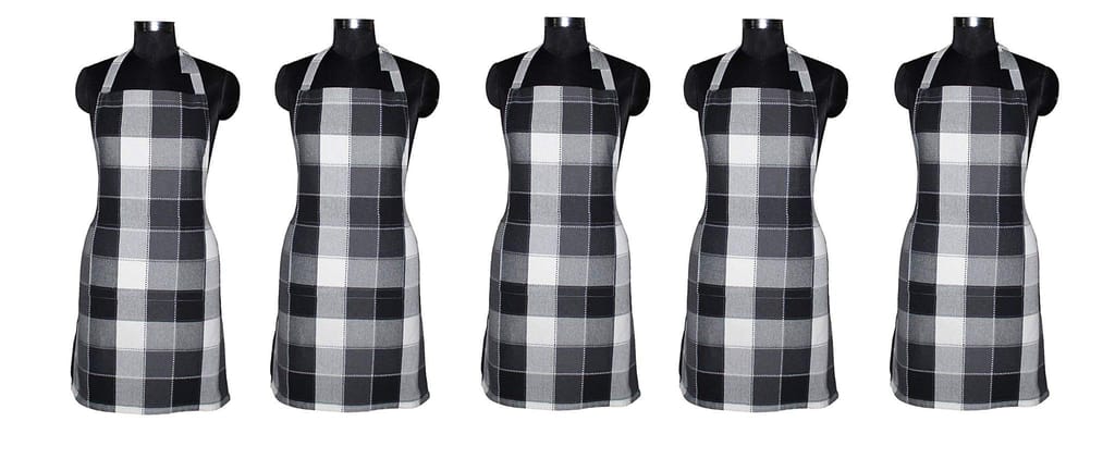 AIRWILL, 100% Cotton Yarn-dyed Designer Weaved Aprons, Sized 65cm in Width & 80cm in Length with 1 Center Pocket, Adjustable Buckle on Top and 2 Long Ties On Both 2 Sides. Pack of 5 Pieces - Towels | Buy online on ZillyBuy