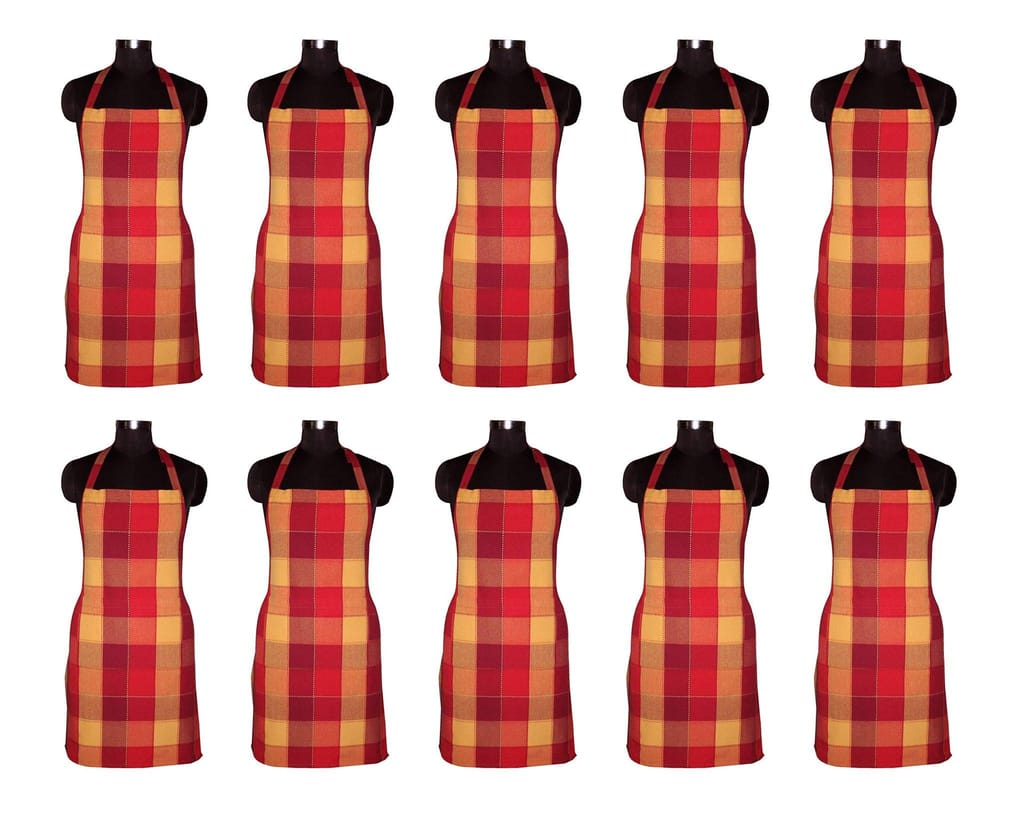 AIRWILL, 100% Cotton Yarn-dyed Designer Weaved Aprons, Sized 65cm in Width & 80cm in Length with 1 Center Pocket, Adjustable Buckle on Top and 2 Long Ties On Both 2 Sides. Pack of 10 Pieces - Towels | Buy online on ZillyBuy