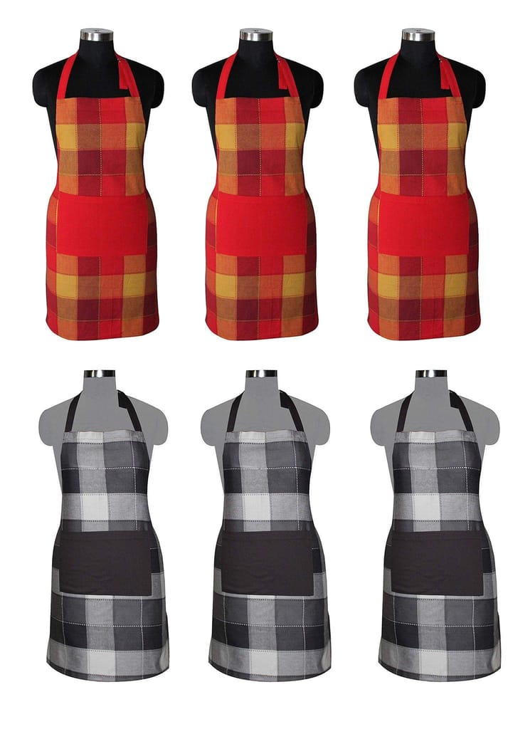AIRWILL, 100% Cotton Yarn-dyed Designer Weaved Aprons, Sized 65cm in Width & 80cm in Length with 1 Center Pocket, Adjustable Buckle on Top and 2 Long Ties On Both 2 Sides. Pack of 6 Pieces - Towels | Buy online on ZillyBuy