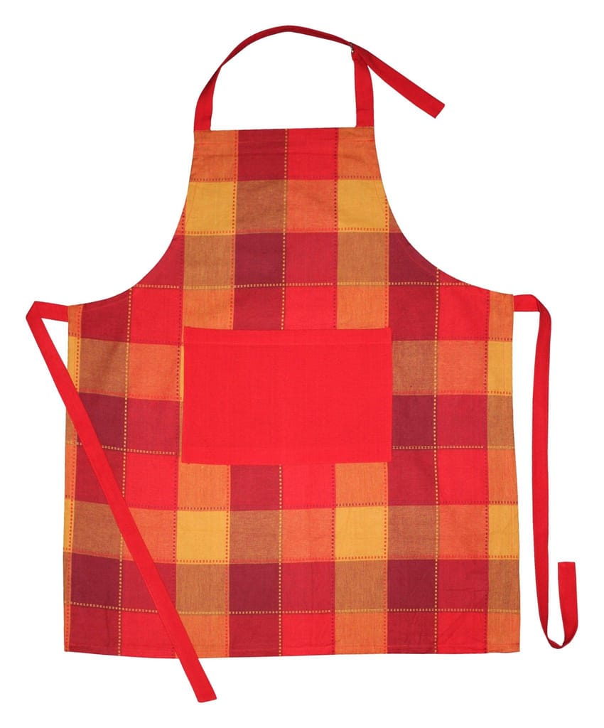 AIRWILL, 100% Cotton Yarn-dyed Designer Weaved Aprons, Sized 65cm in Width & 80cm in Length with 1 Center Pocket, Adjustable Buckle on Top and 2 Long Ties On Both 2 Sides. Pack of 5 Pieces