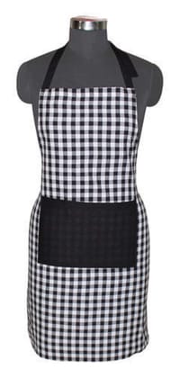 AIRWILL Branded 100% Cotton Handloom Weaved Black and White Checks Apron, Sized 65cm in Width and 80cm in Length with Log Ties. And Adjustable Buckle on Top with Long ties on both sides.