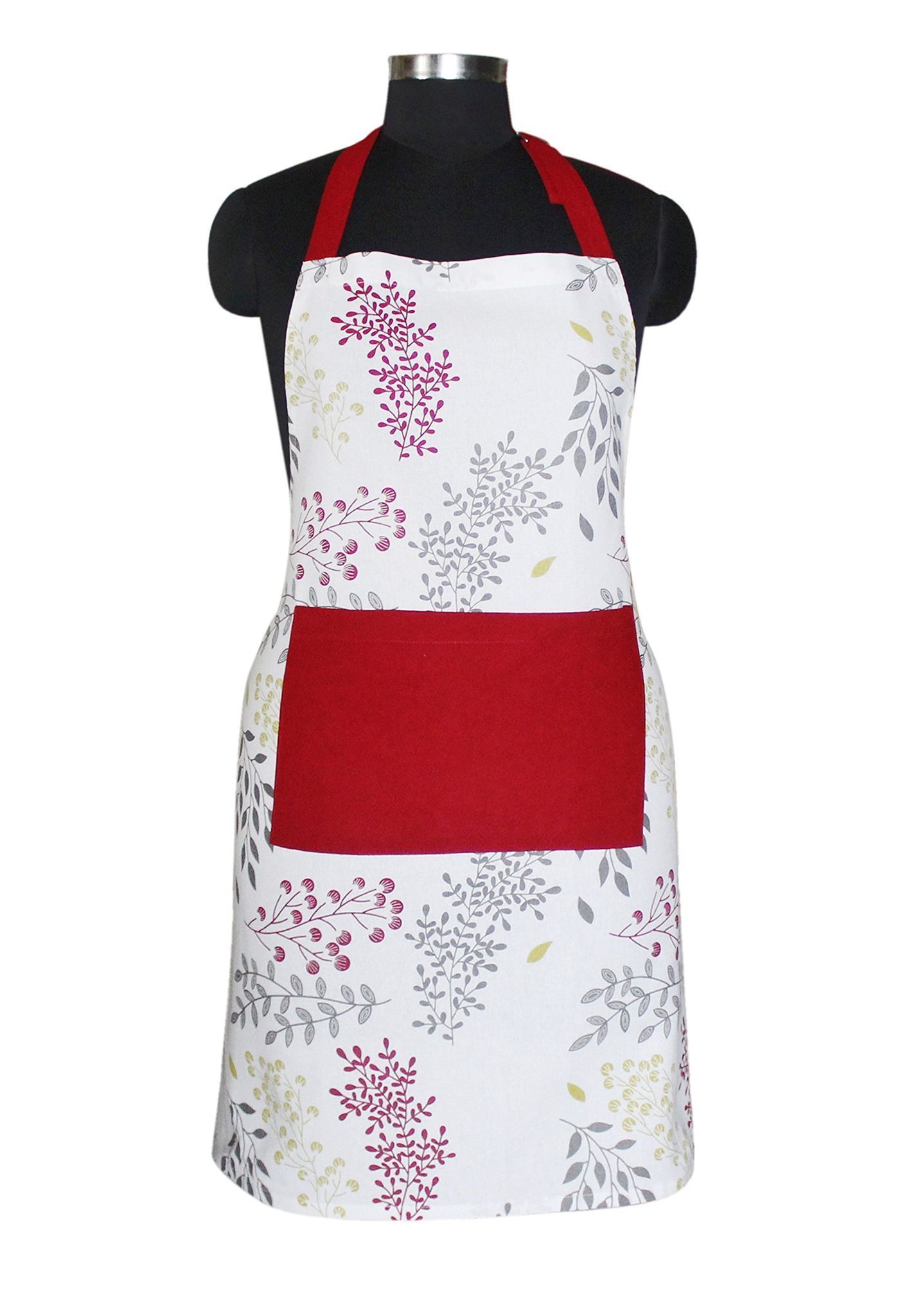AIRWILL, 100% Cotton Designer Printed Aprons, Sized 65cm in Width & 80cm in Length with 1 Center Pocket, Adjustable Buckle on Top and 2 Long Ties on Both 2 Sides. Pack of 1 piece