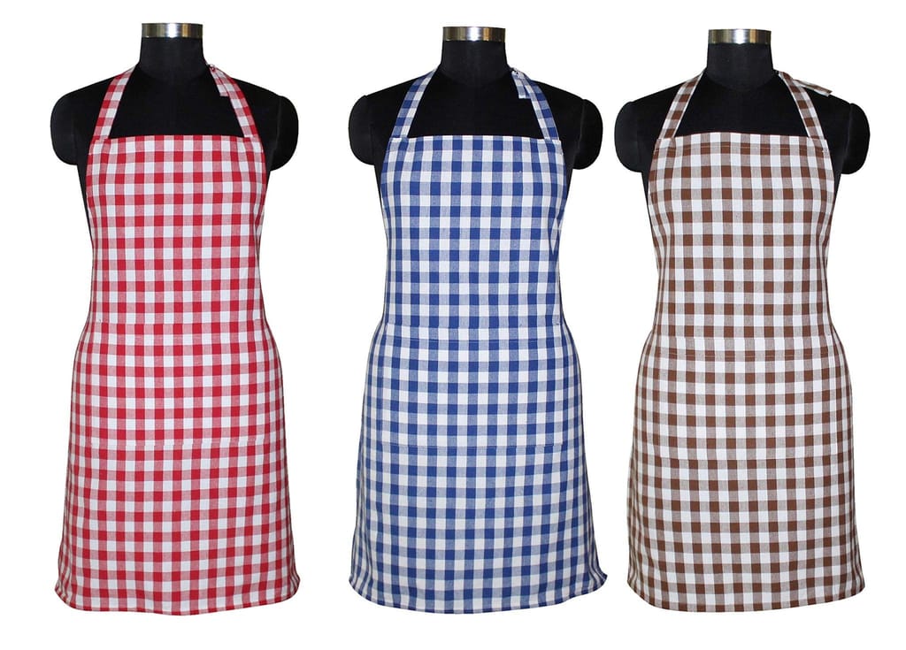 AIRWILL, 100% Cotton Yarn-dyed Designer Weaved Aprons, Sized 65cm in Width & 80cm in Length with 1 Center Pocket, Adjustable Buckle on Top and 2 Long Ties On Both 2 Sides. Pack of 3 Pieces