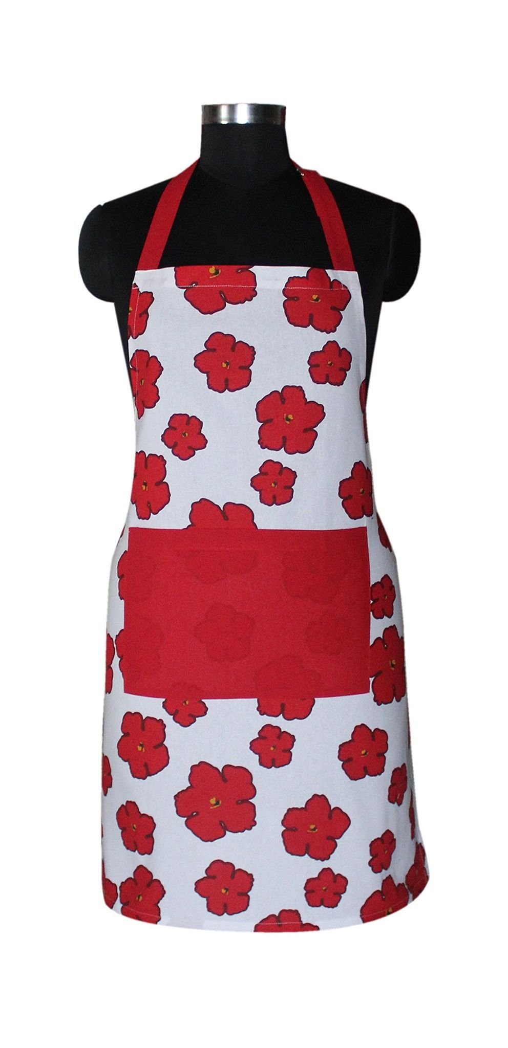 AIRWILL, 100% Cotton Designer Printed Aprons, Sized 65cm in Width & 80cm in Length with 1 Center Pocket, Adjustable Buckle on Top and 2 Long Ties on Both 2 Sides. Pack of 1 piece