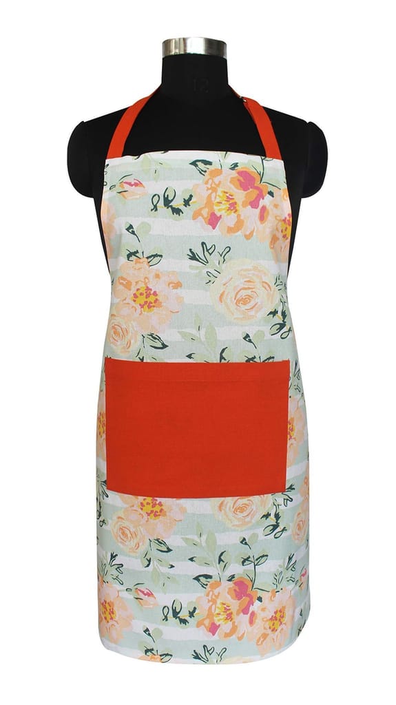 AIRWILL 100% Cotton FloralDesigned Orange::Green Colored Apron Pack of 1 pc, Free Sized and 1 Center Pocket with Adjustable Buckle on Top & 2 Long Straps on Both Sides. - Dupattas & Shawls | Buy online on ZillyBuy