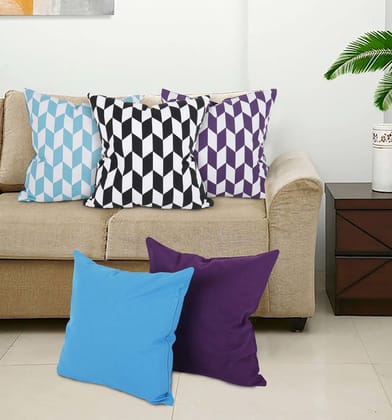 AIRWILL Cotton Decorative Geometric Cushion Pillow Covers (Pack-5, Multi)