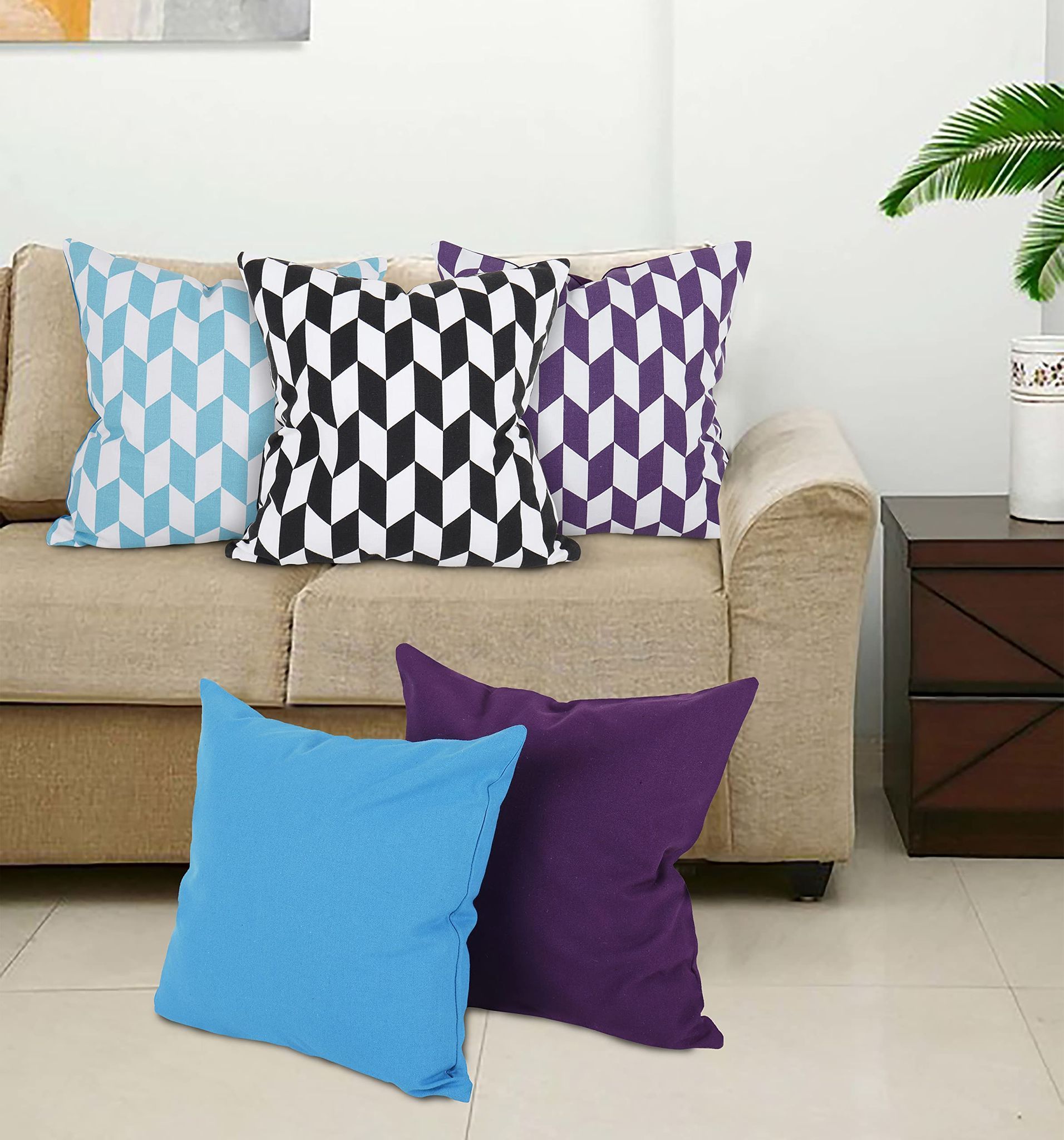 AIRWILL Cotton Decorative Geometric Cushion Pillow Covers (Pack-5, Multi)