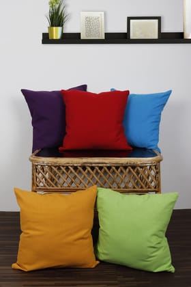 AIRWILL Cotton Decorative Solid Pattern Cushion Pillow Covers (Pack-5, Multi)