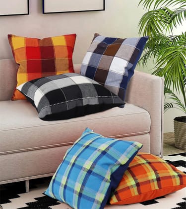 AIRWILL Cotton Decorative Checkered Type Cushion Pillow Covers (Pack-5, Multi)