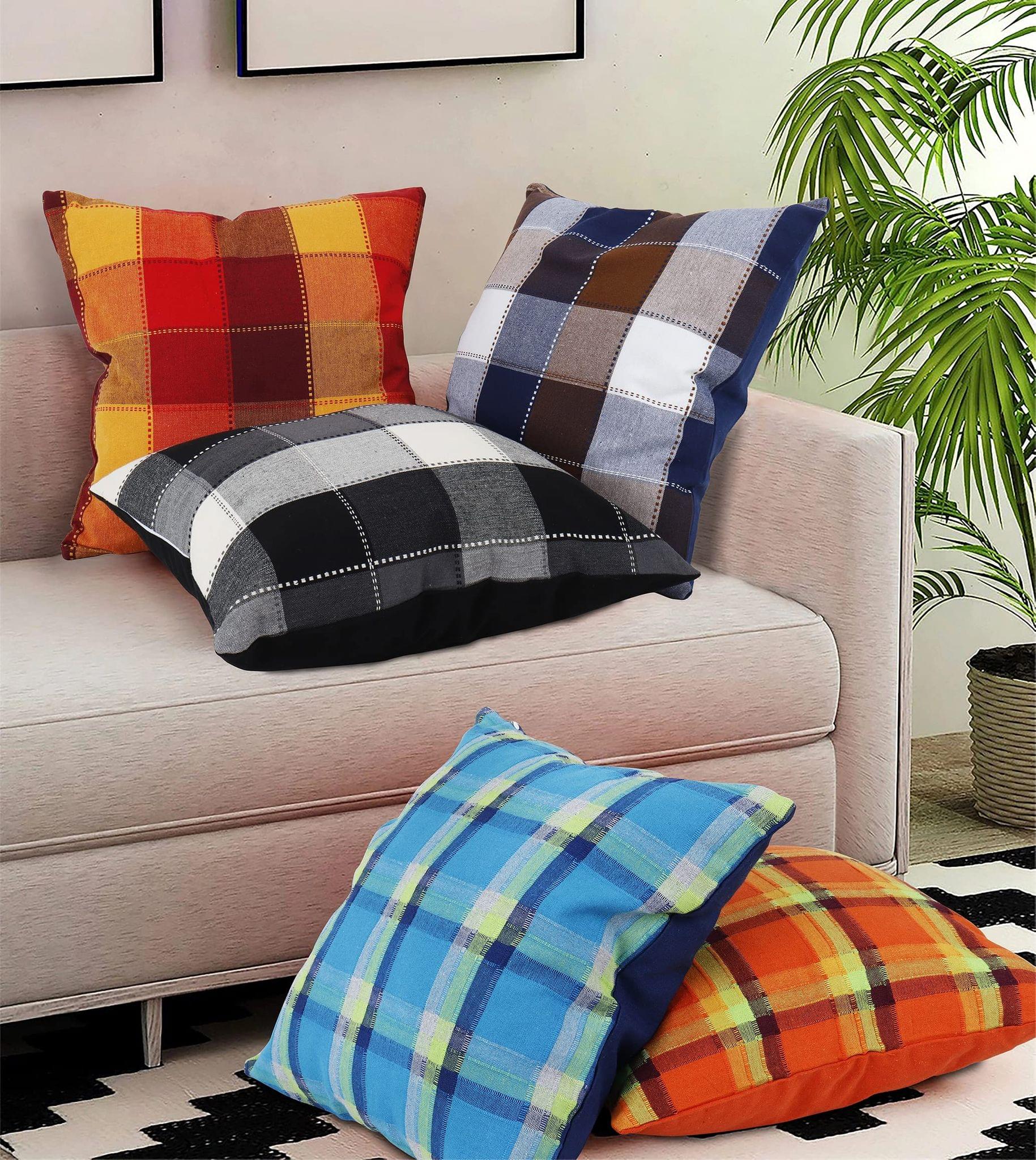 AIRWILL Cotton Decorative Checkered Type Cushion Pillow Covers (Pack-5, Multi)