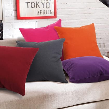 AIRWILL Cotton Decorative Plain Cushion Pillow Covers (Pack-5, Multi)