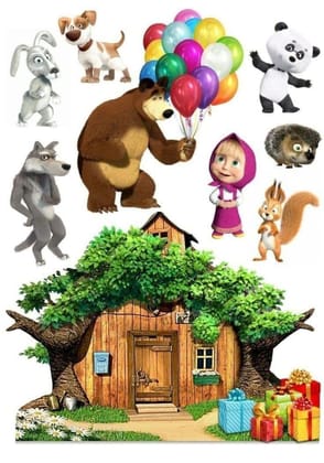 APM Masha & The Bear Laminated Wall Sticker for Kids 12X18 INCHES (M13)