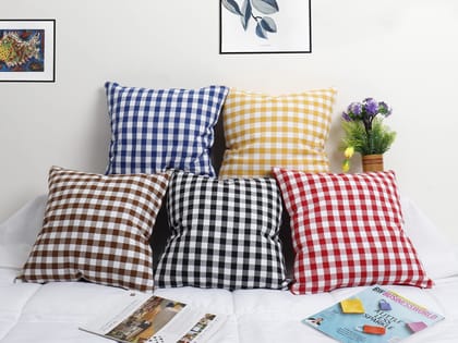 AIRWILL Cotton Decorative Checkered Pattern Cushion Pillow Covers (Pack-5, Multi)