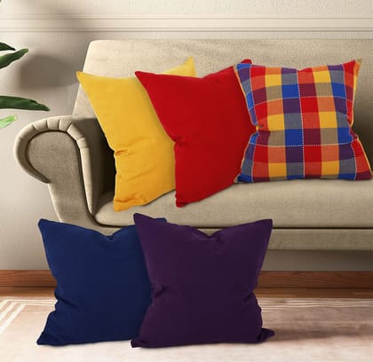 AIRWILL Cotton Decorative Cushion Pillow Covers (Pack-5, Multi)
