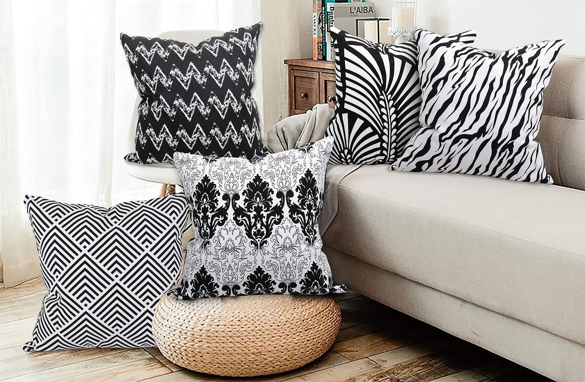 AIRWILL Cotton Decorative Abstract Cushion Pillow Covers (Pack-5, Multi)