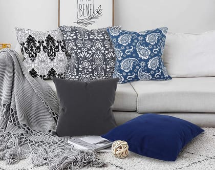 AIRWILL Cotton Decorative Damask Cushion Pillow Covers (Pack-5, Multi)