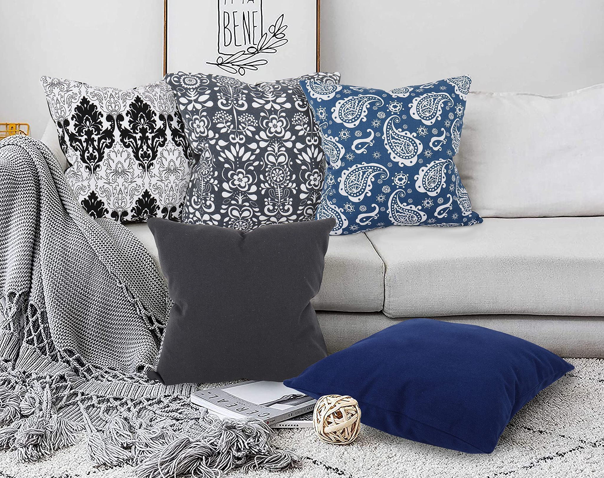 AIRWILL Cotton Decorative Damask Cushion Pillow Covers (Pack-5, Multi)