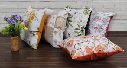 AIRWILL Cotton Decorative Floral Pattern Cushion Pillow Covers (Pack-5, Multi)
