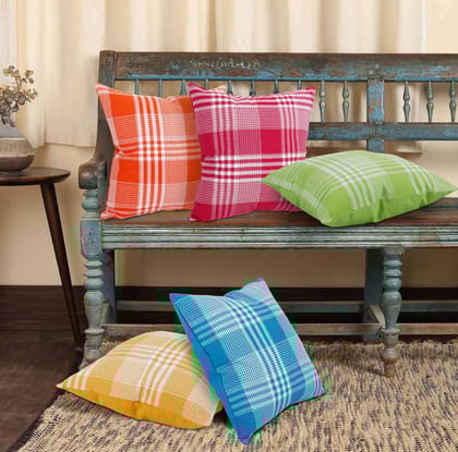AIRWILL Cotton Decorative Checks Cushion Pillow Covers (Pack-5, Multi)