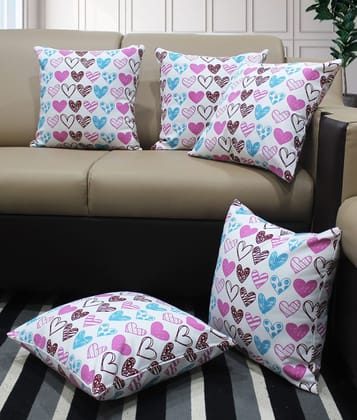 AIRWILL Cotton Metro Heart Themed Cushion Covers for Cushions & Pillows (Pink & Sky Blue, Pack of 5)