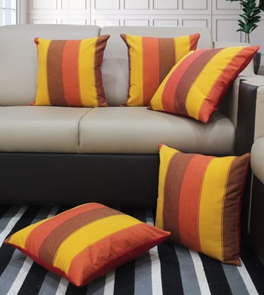 AIRWILL Cotton Dobby Stripe Red Themed Cushion Covers for Cushions & Pillows (Red-Yellow, Pack of 5)