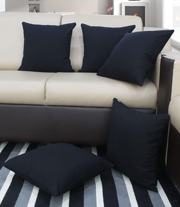 AIRWILL Cotton Plain Black Themed Cushion Covers for Cushions & Pillows (Black, Pack of 5)