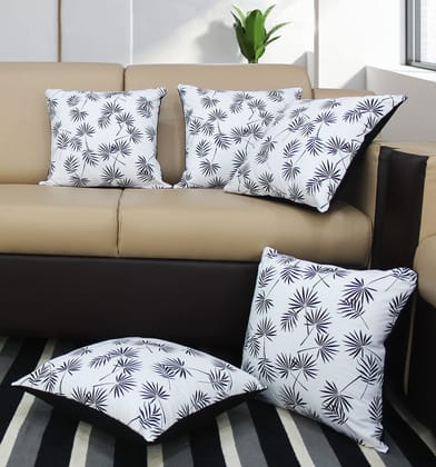 AIRWILL Cotton Neem Leaf Themed Cushion Covers for Cushions & Pillows (Black, Pack of 5)
